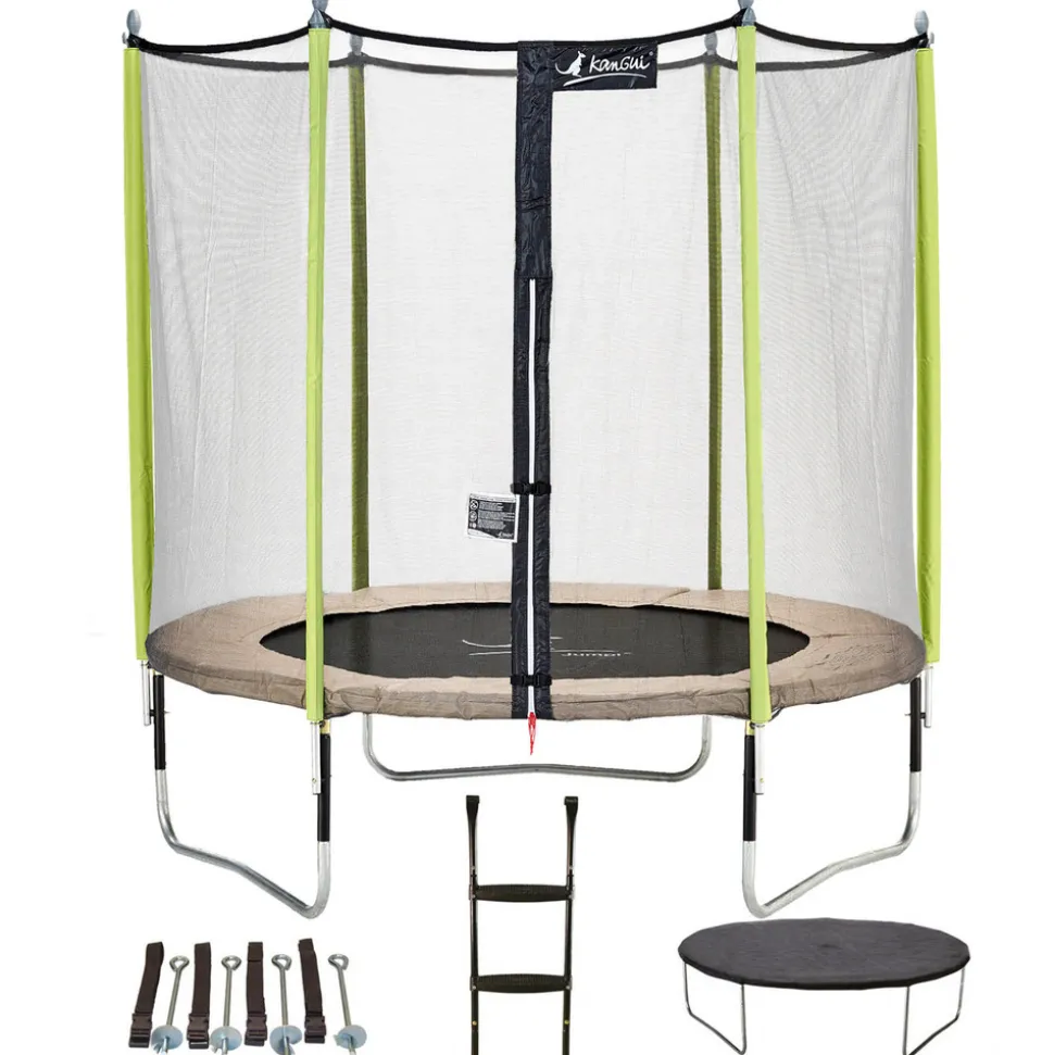 KANGUI - Trampoline de jardin 244 cm + filet de sécurité + échelle + bâche de protection