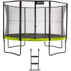 KANGUI - Trampoline de jardin rond 430 cm + filet de sécurité + échelle | punchi vert 430