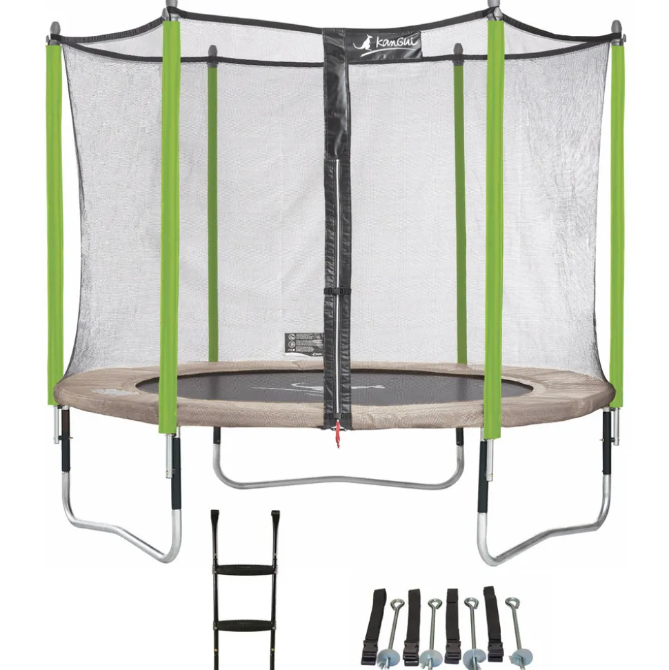 KANGUI - Trampoline de jardin 305 cm + filet de sécurité + échelle + kit d'ancrage jumpi