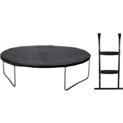 KANGUI - Trampoline de jardin jumpi taupe/vert 305 cm + filet + échelle + bâche de protec