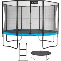 KANGUI - Trampoline de jardin rond 430 cm + filet de sécurité + échelle + bâche de protec