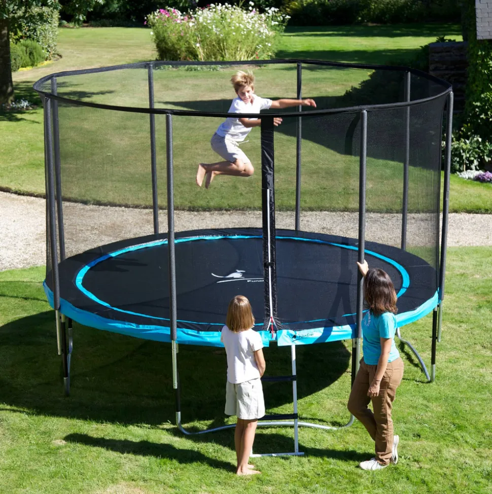 KANGUI - Trampoline de jardin rond 430 cm + filet de sécurité + échelle + bâche de protec