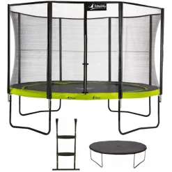 KANGUI - Trampoline de jardin 365 cm + filet de sécurité + échelle + bâche de protection