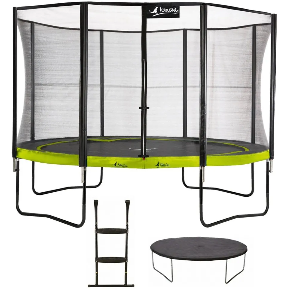 KANGUI - Trampoline de jardin 365 cm + filet de sécurité + échelle + bâche de protection