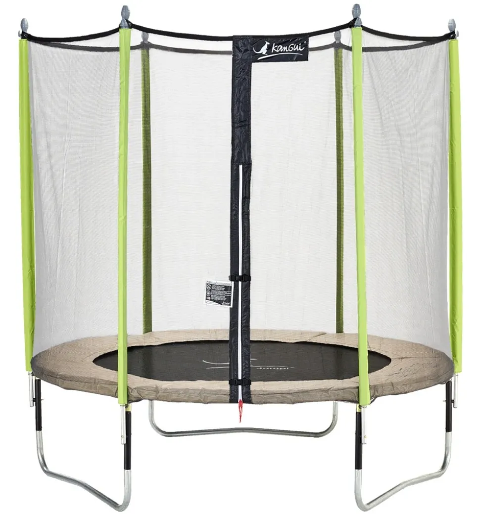 KANGUI - Trampoline de jardin 244 cm + filet de sécurité jumpi taupe/vert 250