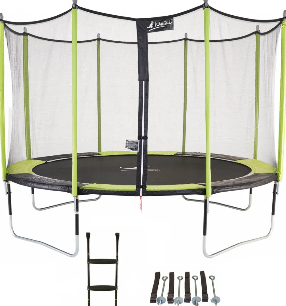KANGUI - Trampoline de jardin 426 cm + filet de sécurité + échelle + kit d'ancrage jumpi
