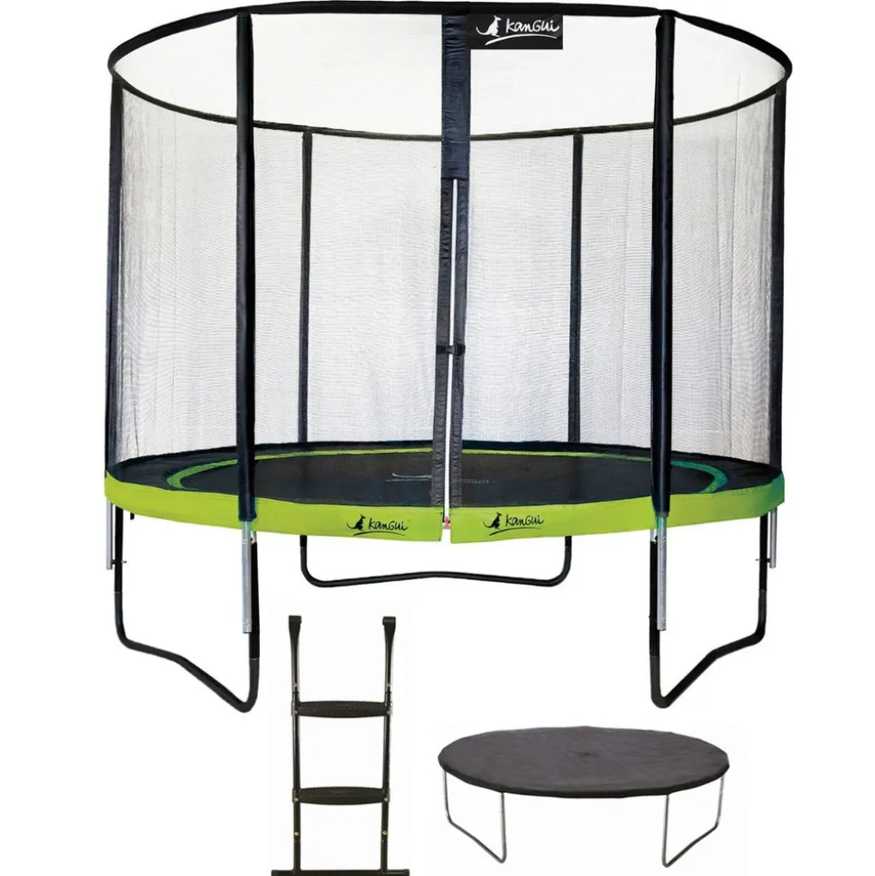 KANGUI - Trampoline de jardin rond 305 cm + filet de sécurité + échelle + bâche de protec