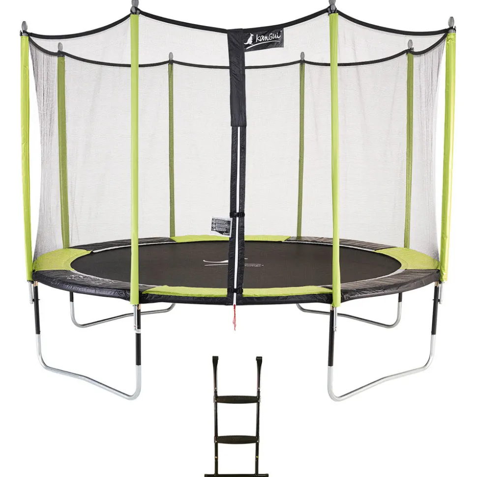 KANGUI - Trampoline de jardin 426 cm + filet de sécurité + échelle jumpi vert/noir 430