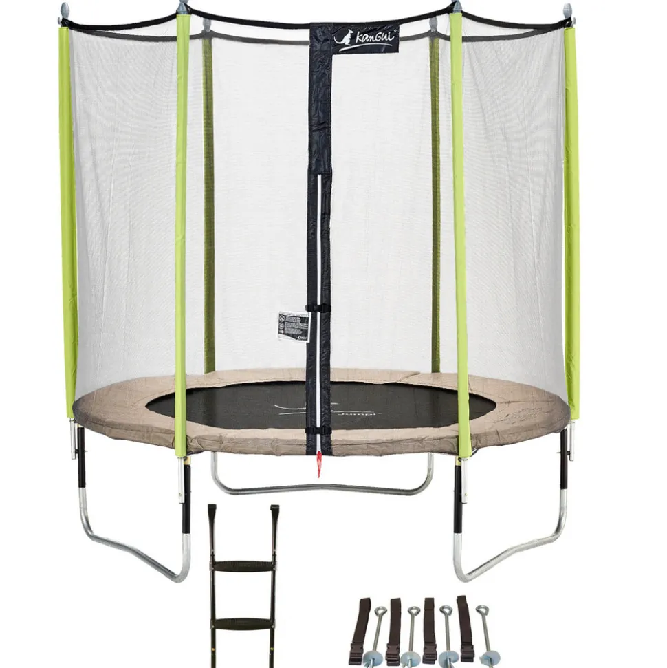 KANGUI - Trampoline de jardin 244 cm + filet de sécurité + échelle + kit d'ancrage jumpi