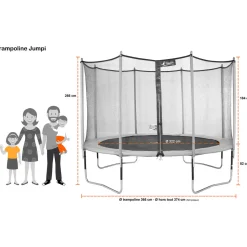 KANGUI - Trampoline de jardin 365 cm + filet de sécurité jumpi taupe/vert 360