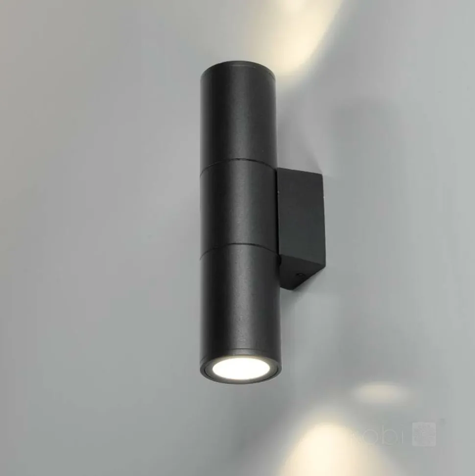 KOBI - Applique murale cylindrique noir design éclairage haut /bas ip54 extérieur pour ampoule gu10