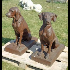 LA GRANDE PRAIRIE - Couple 2 chiens chasse fonte rouille 60x30x70cm
