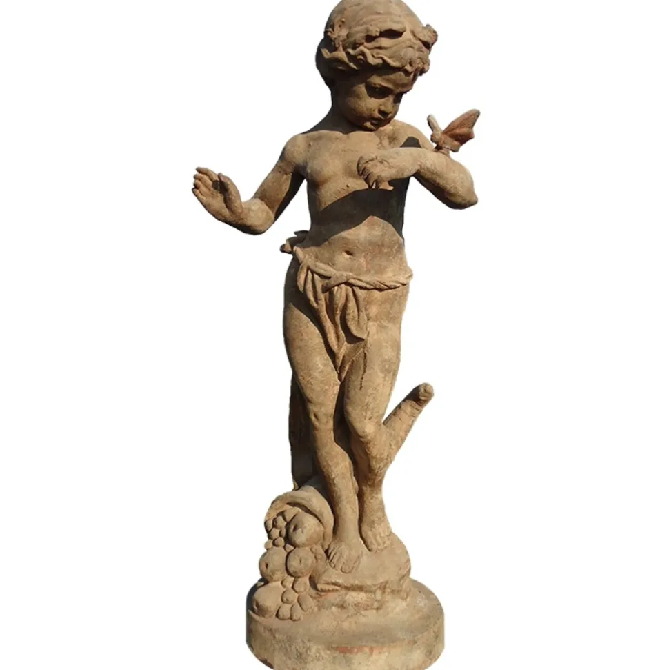 LA GRANDE PRAIRIE - Statue enfant papillon fonte 107x45x30cm
