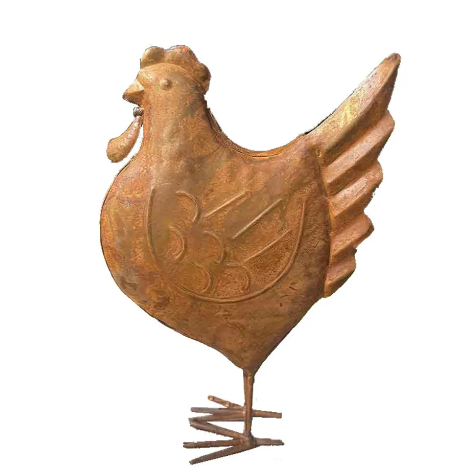 LA GRANDE PRAIRIE - Statuette poule fer rouille 14x7x20cm