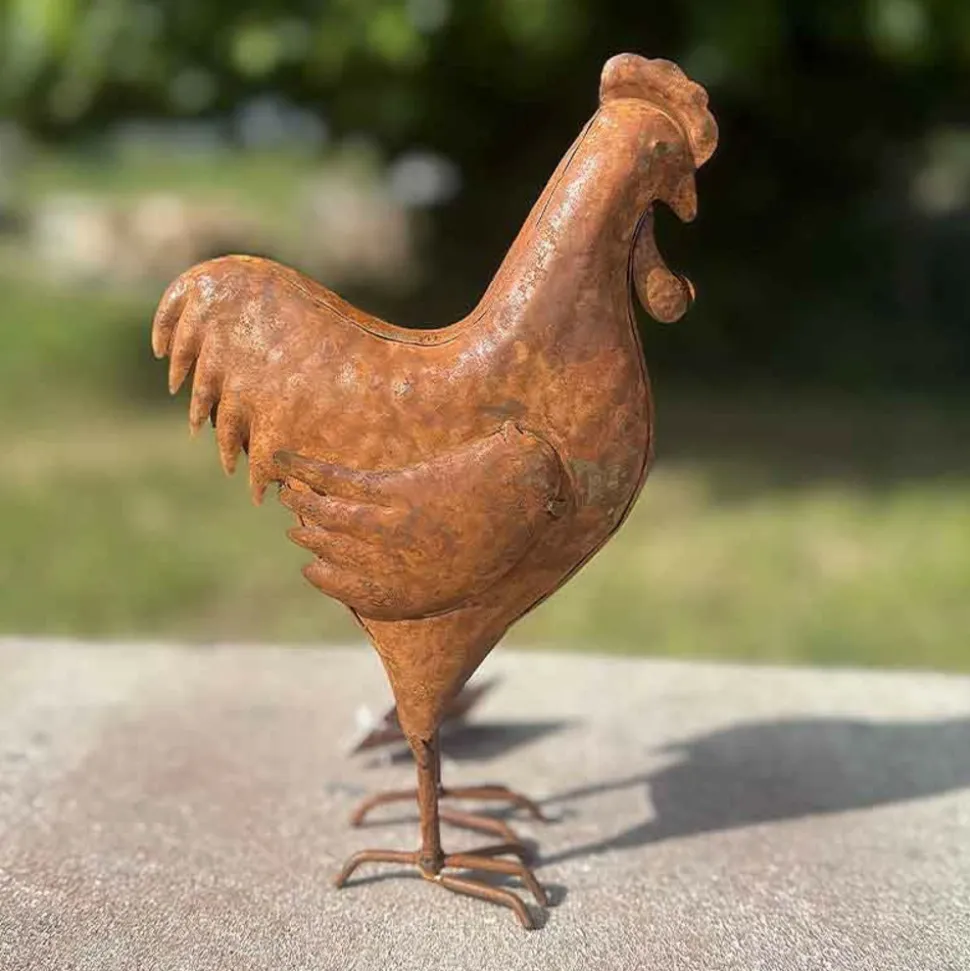 LA GRANDE PRAIRIE - Statuette coq fer rouille 14x7x21cm