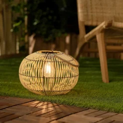 Lampe extérieur solaire led à suspendre ou à poser lilou rotin naturel ø 31.5cm