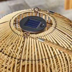 Lampe extérieur solaire led à suspendre ou à poser lilou rotin naturel ø 31.5cm
