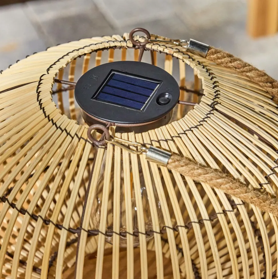 Lampe extérieur solaire led à suspendre ou à poser lilou rotin naturel ø 31.5cm