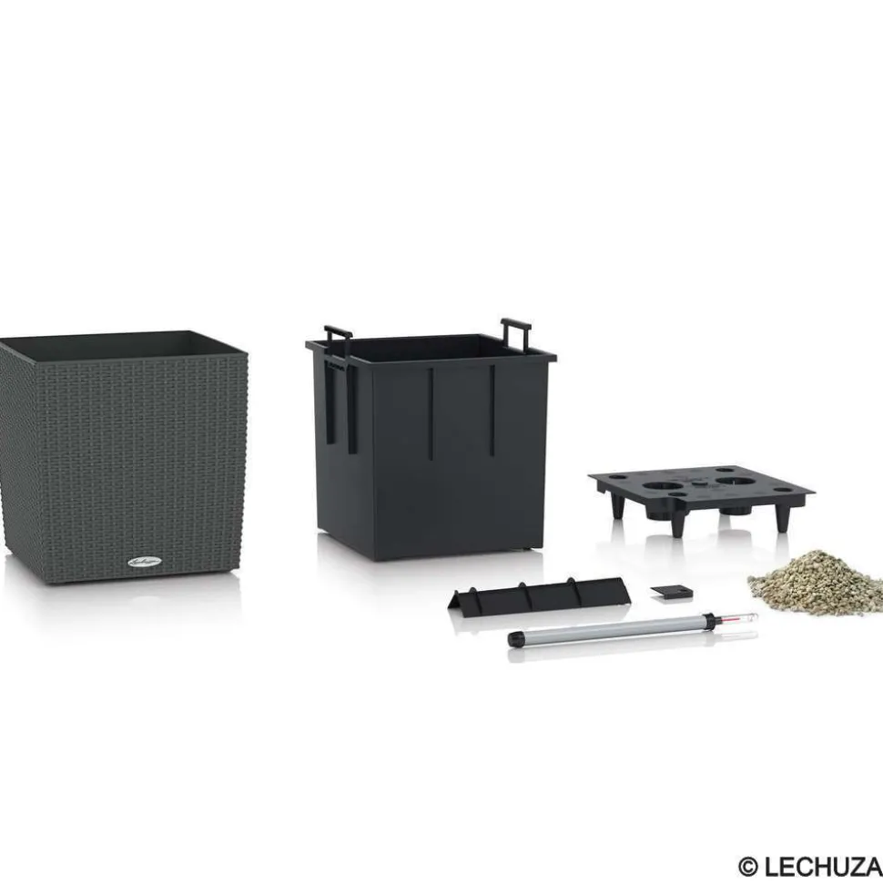 LECHUZA - Cube Cottage en polypropylène, moka L. 50 x l. 50 x H. 50 cm