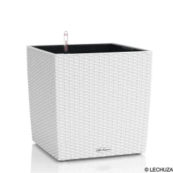 LECHUZA - Pot Cube Cottage en polypropylène, blanc L. 30 x l. 30 x H. 30 cm