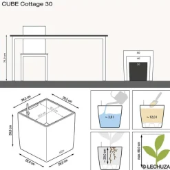 LECHUZA - Pot Cube Cottage en polypropylène, blanc L. 30 x l. 30 x H. 30 cm