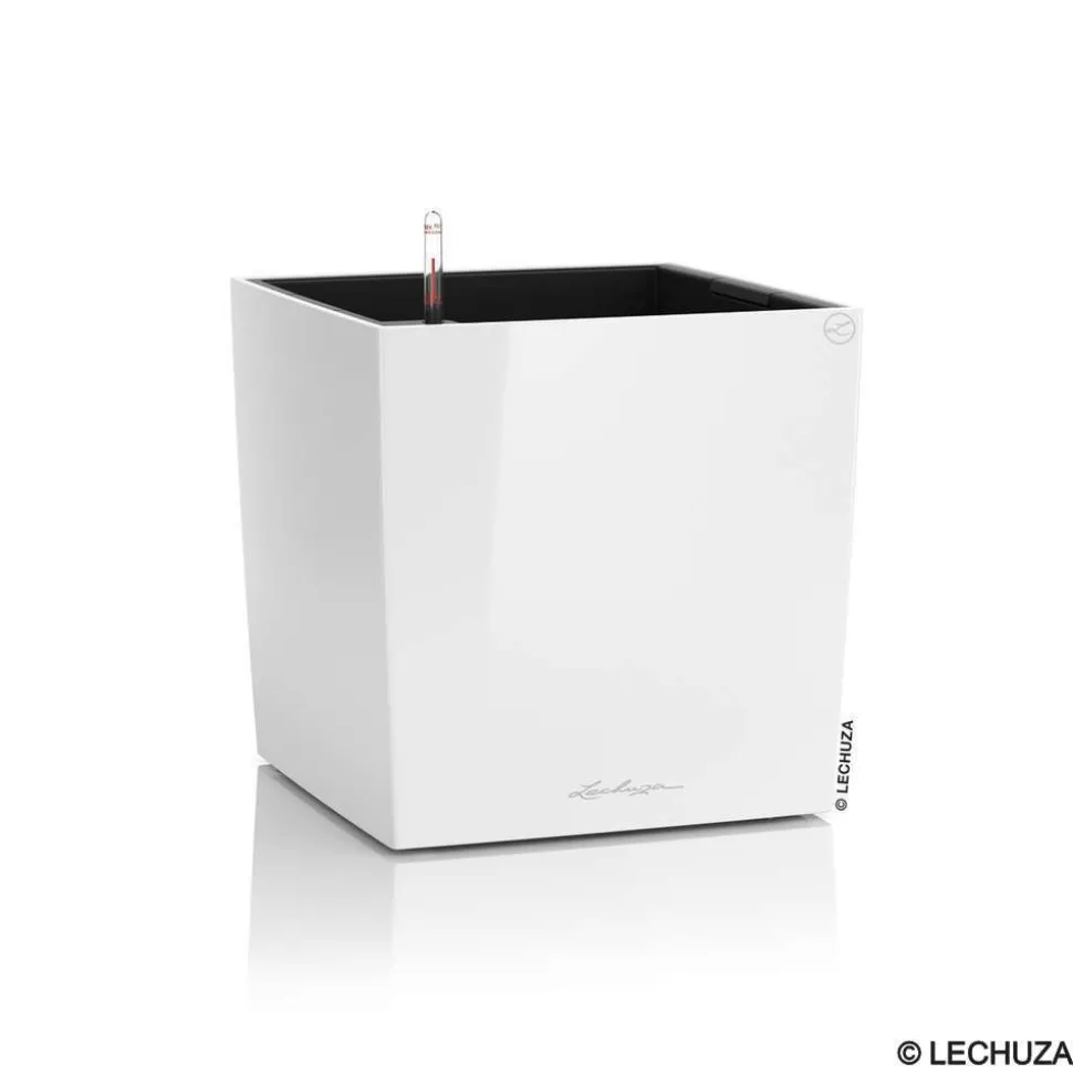 LECHUZA - Pot Cube Premium en polypropylène, blanc L. 30 x l. 30 x H. 30 cm