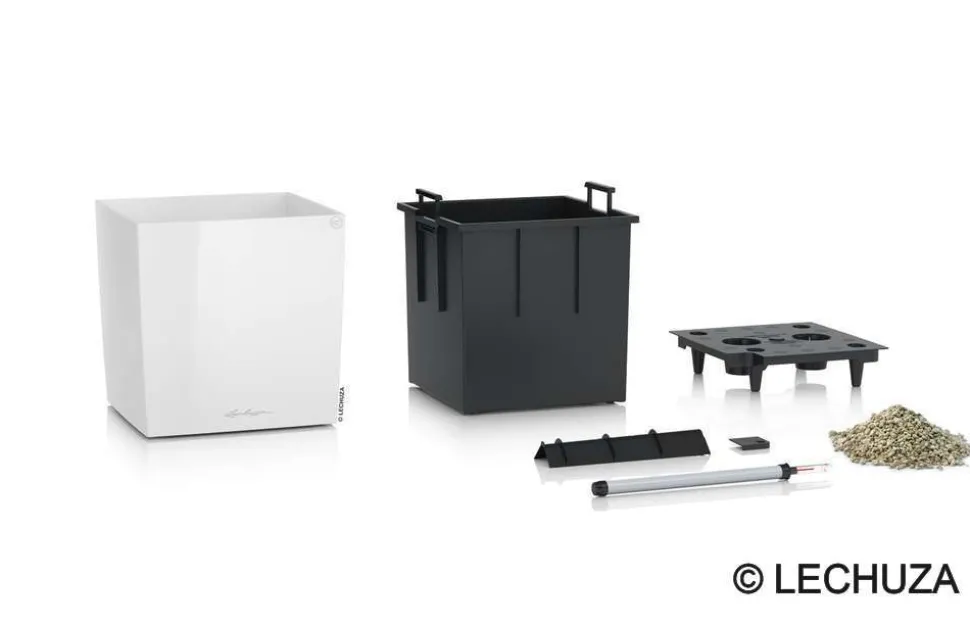 LECHUZA - Pot Cube Premium en polypropylène, blanc L. 30 x l. 30 x H. 30 cm