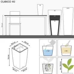 LECHUZA - Pot Cubico Premium, coloris blanc L.40xl.40xH.75cm