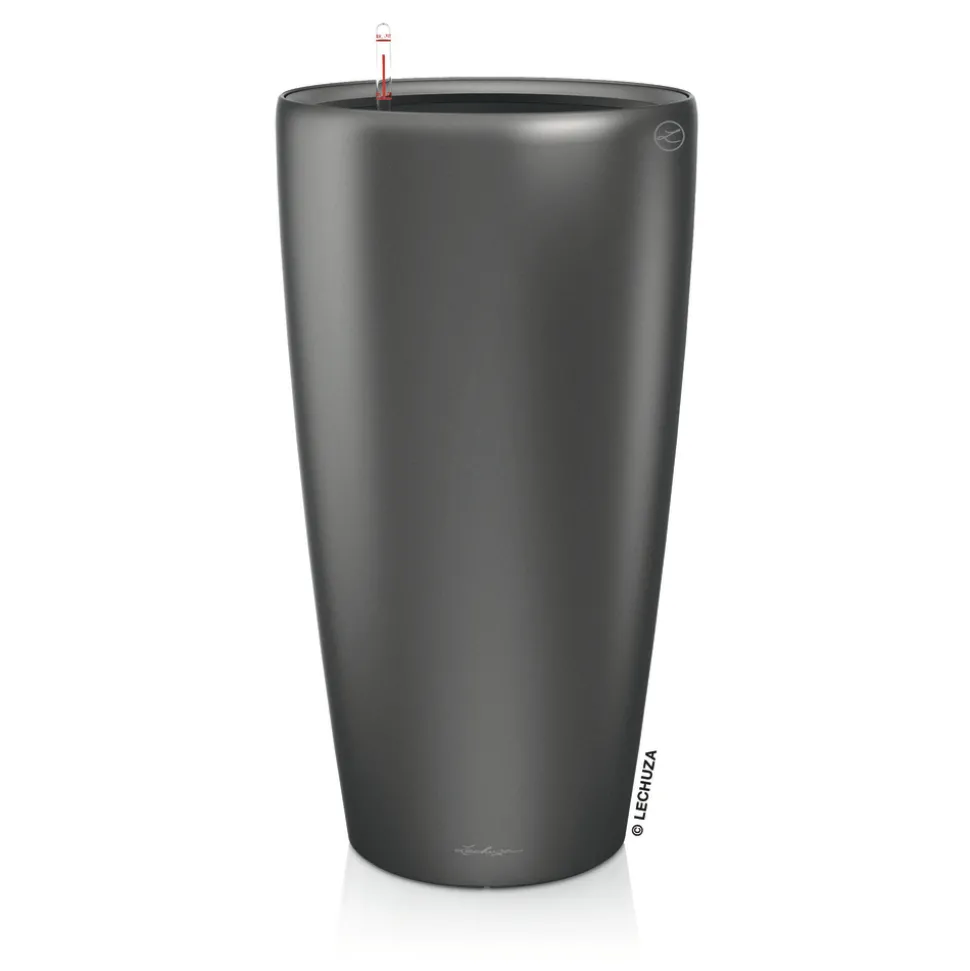 LECHUZA - Pot Rondo Premium, coloris anthracite métallisé D.40cm