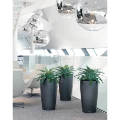 LECHUZA - Pot Rondo Premium, coloris anthracite métallisé D.40cm