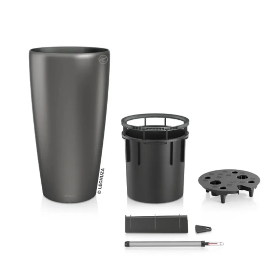 LECHUZA - Pot Rondo Premium, coloris anthracite métallisé D.40cm