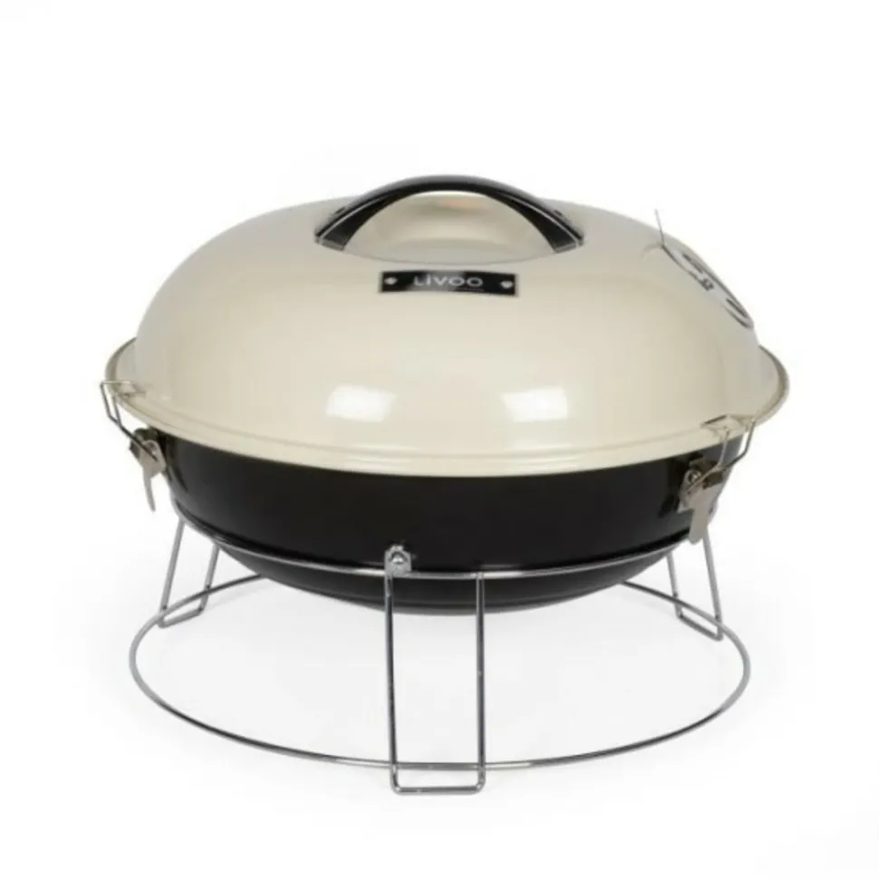 LIVOO - Barbecue a charbon portable - - doc301 - ø34 cm - grille chromé - hauteur 18 cm - poignées - loquets de sécurité