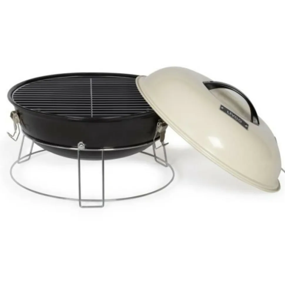 LIVOO - Barbecue a charbon portable - - doc301 - ø34 cm - grille chromé - hauteur 18 cm - poignées - loquets de sécurité