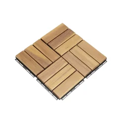Lot de 36 dalles de terrasses 30x30cm en bois d'acacia. Motif carré. Clipsables