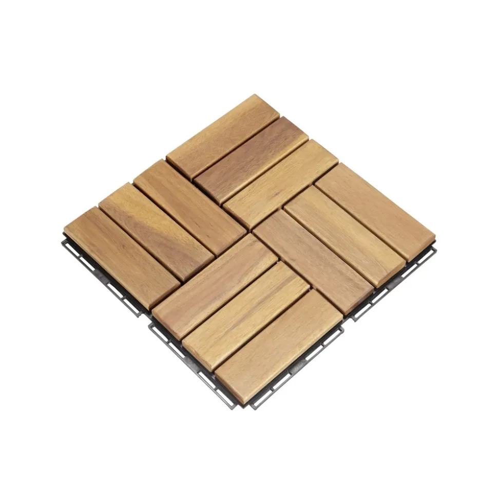 Lot de 36 dalles de terrasses 30x30cm en bois d'acacia. Motif carré. Clipsables