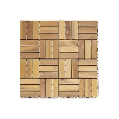 Lot de 36 dalles de terrasses 30x30cm en bois d'acacia. Motif carré. Clipsables