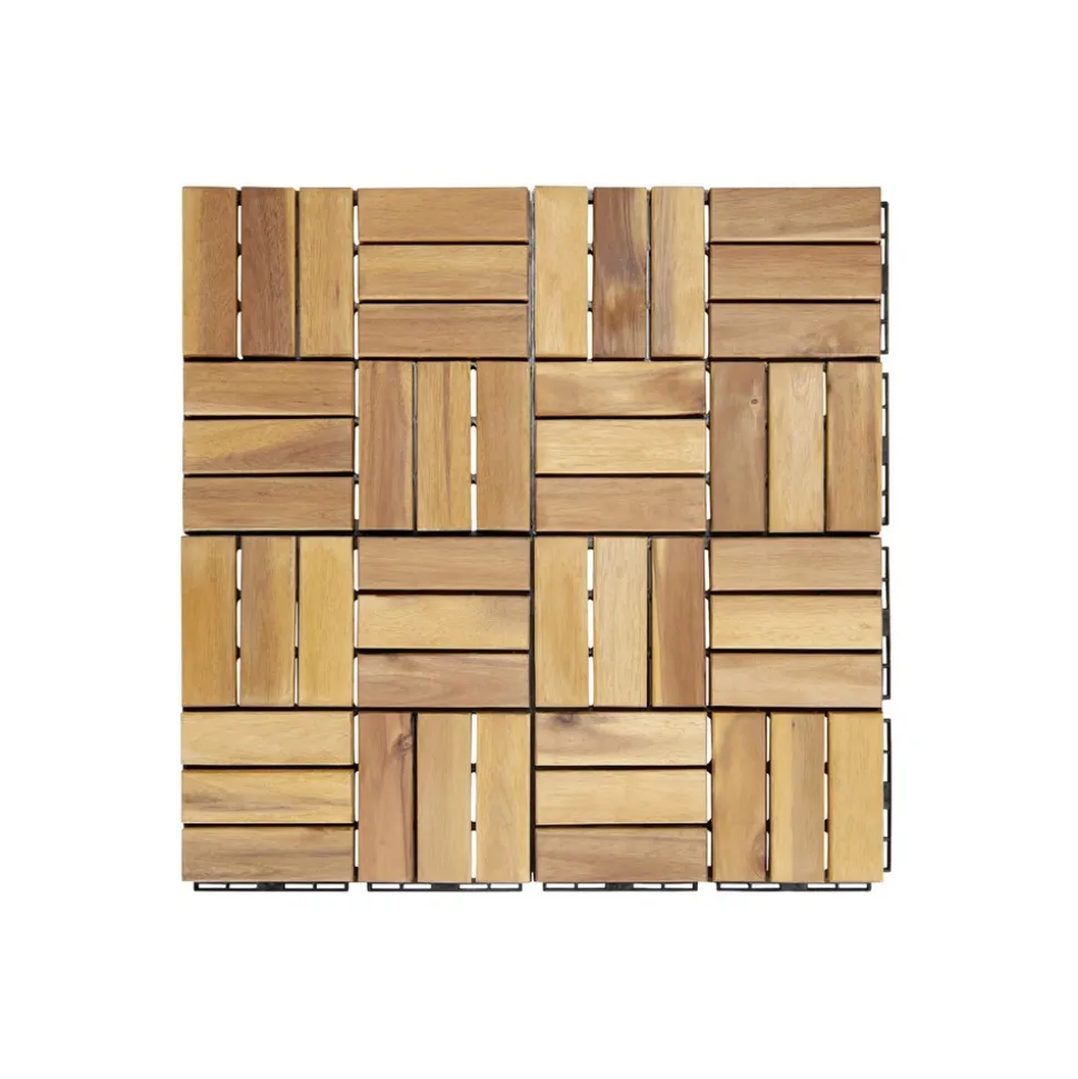 Lot de 36 dalles de terrasses 30x30cm en bois d'acacia. Motif carré. Clipsables