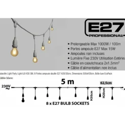 LOTTI - Guirlande guinguette stalactite 5m hauteur jusqu'à 30cm 8 douilles e27 cable blanc connectable luxa 230v ip44 lotti