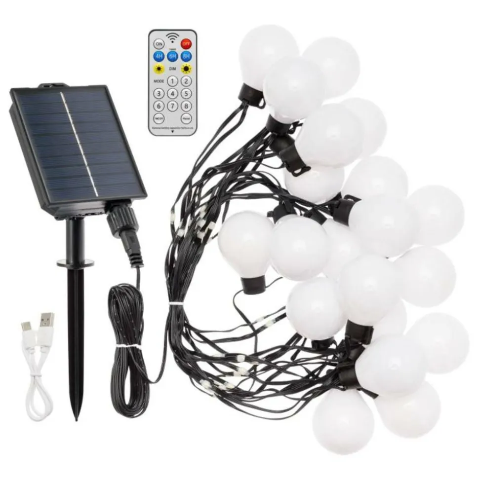 LOTTI - Guirlande guinguette solaire 8m avec câble illuminé 20 ampoules led 50cm lotti