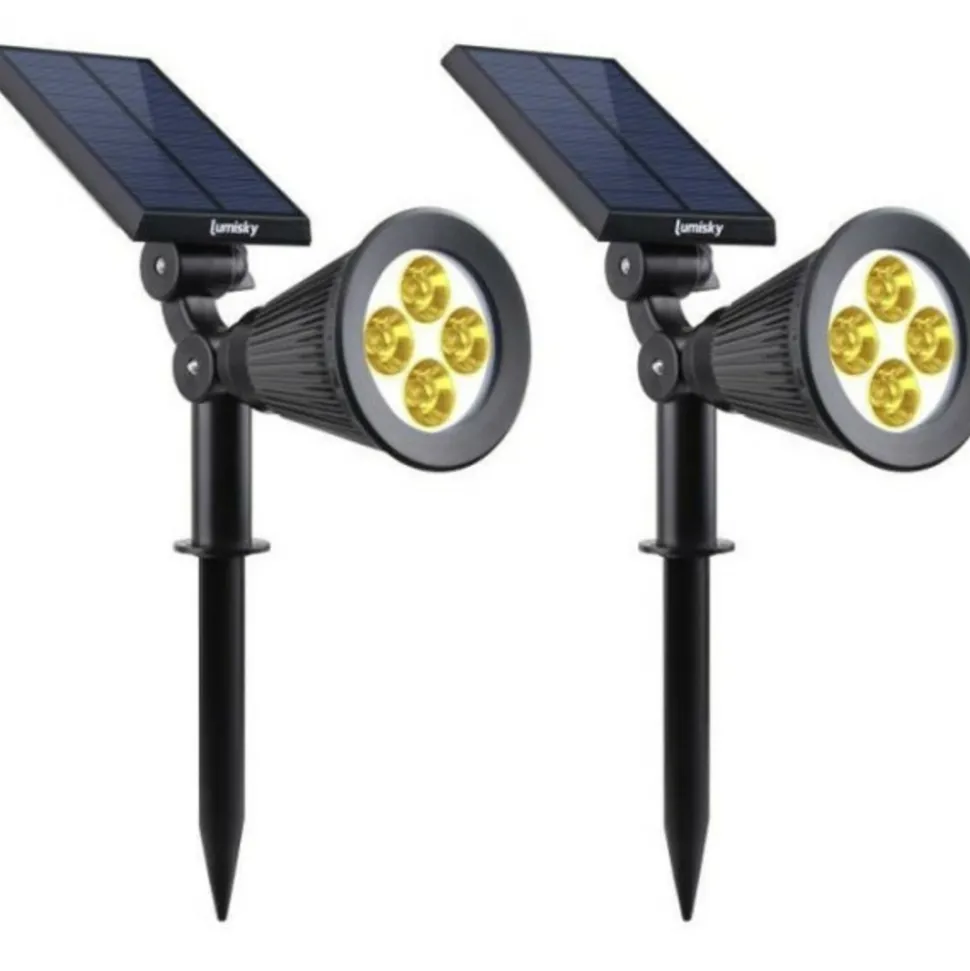 LUMI JARDIN - Lot de 2 projecteurs solaires a led spiky - - 200 lumens - blanc chaud - etanche - 34 cm