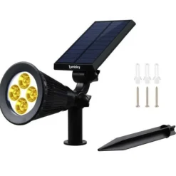 LUMI JARDIN - Lot de 2 projecteurs solaires a led spiky - - 200 lumens - blanc chaud - etanche - 34 cm