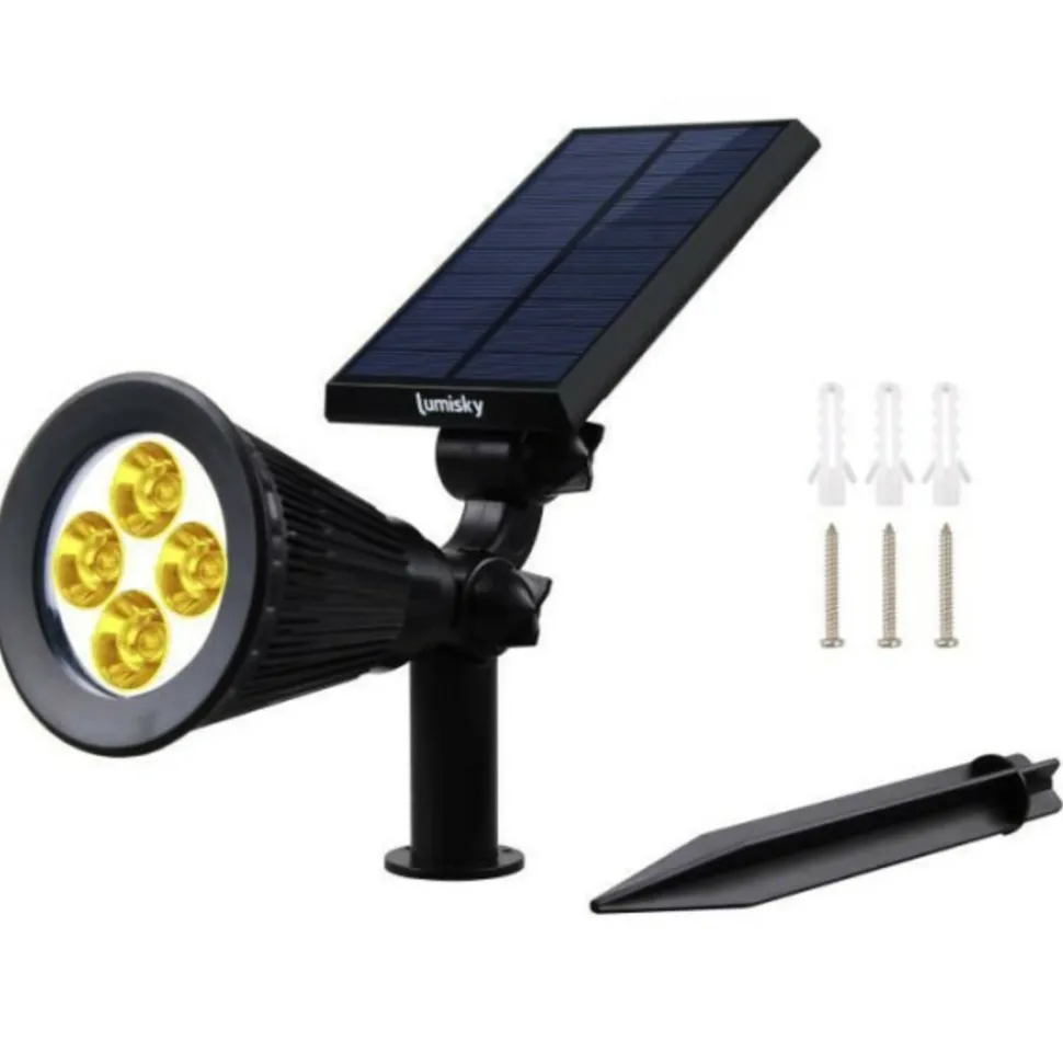 LUMI JARDIN - Lot de 2 projecteurs solaires a led spiky - - 200 lumens - blanc chaud - etanche - 34 cm