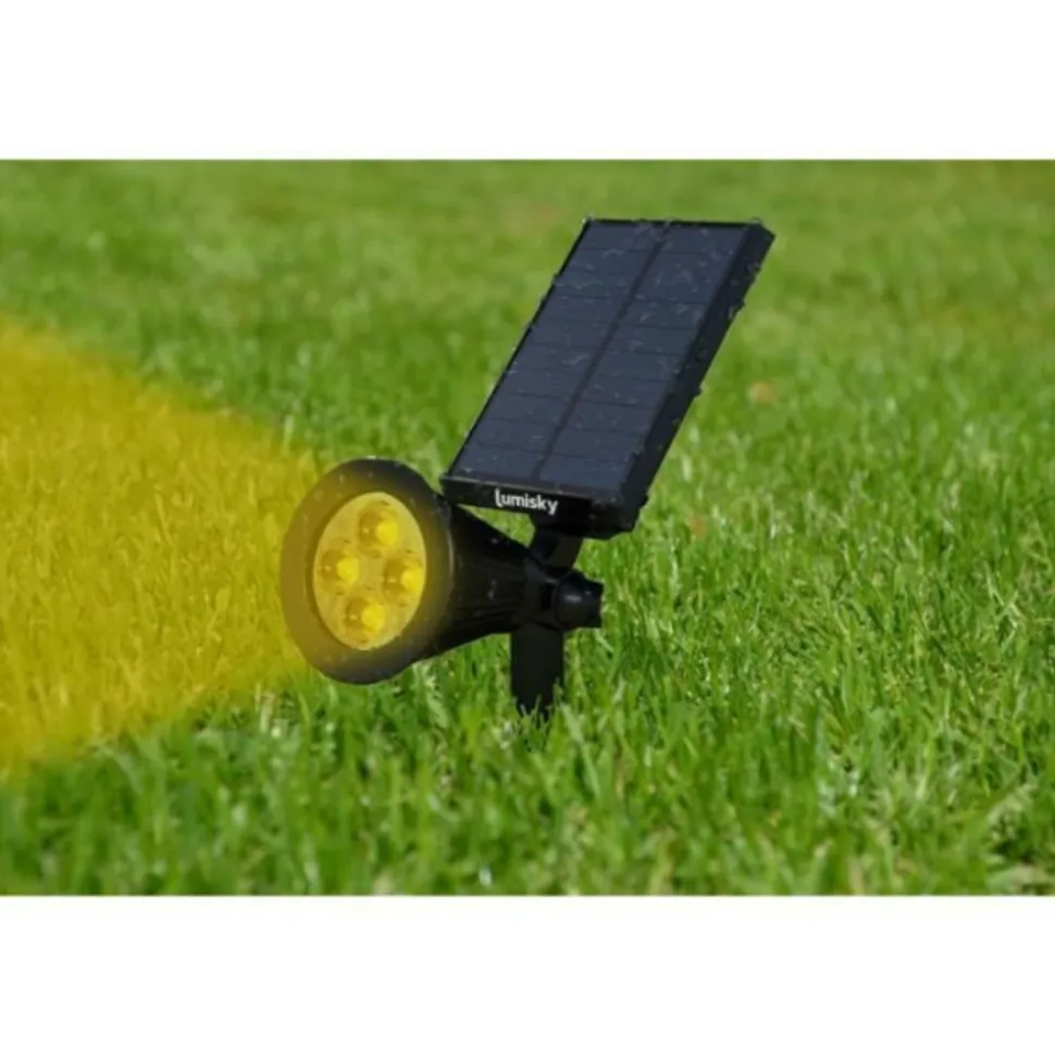 LUMI JARDIN - Lot de 2 projecteurs solaires a led spiky - - 200 lumens - blanc chaud - etanche - 34 cm
