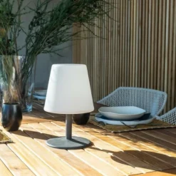 LUMISKY - Lampe de table led sans fil standy mini rock - lumisky - h 25 cm - gris et blanc