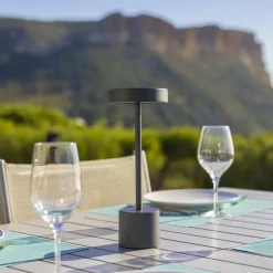 LUMISKY - Lampe de table sans fil touch led roby gris aluminium h30cm