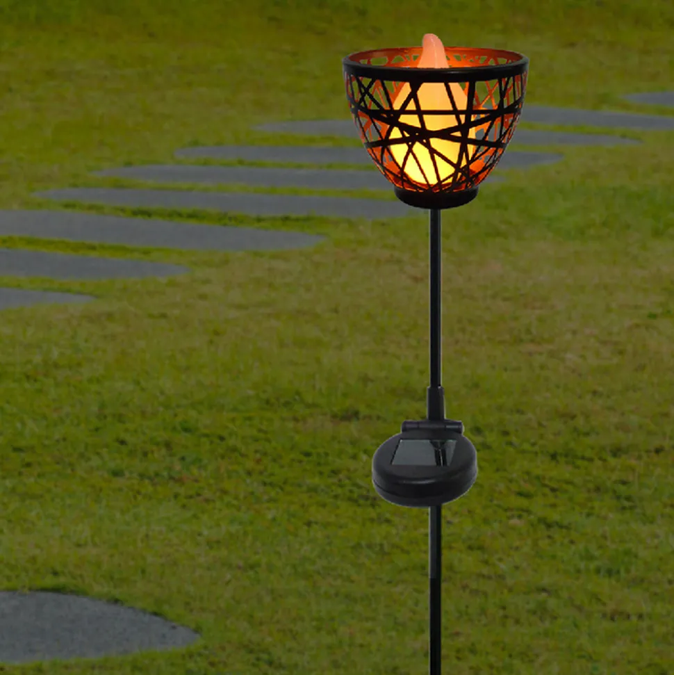 LUMISKY - Torche solaire en métal blossom noir metal h84.5cm