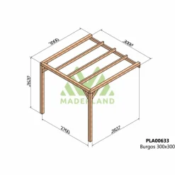 MADERLAND - Pergola accolée en bois lamellé-collé burgos 300 x 300 cm