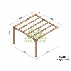 MADERLAND - Pergola accolée en bois lamellé-collé burgos 400 x 400 cm
