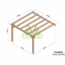 MADERLAND - Pergola accolée en bois lamellé-collé sevilla 400 x 400 cm