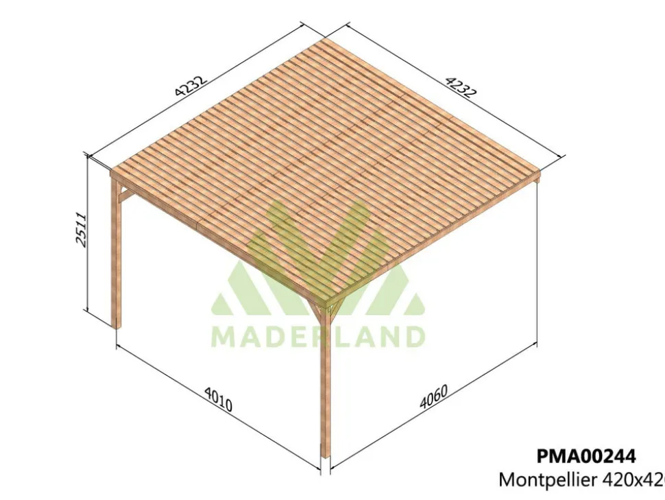 MADERLAND - Pergola adossée en bois montpellier 400 x 400 cm